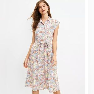 Loft Floral Midi Pocket Shirtdress size 4